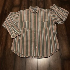 Ralph Lauren Sz L Mens Polo Button Front Long Sleeve Seersucker Stripe Shirt VTG